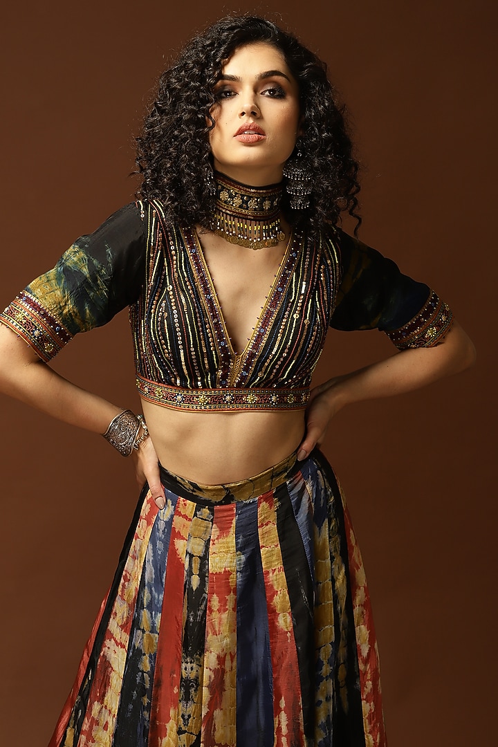 Multi-Colored Tie-Dyed Wedding Lehenga Set by Capisvirleo at Pernia's Pop Up Shop