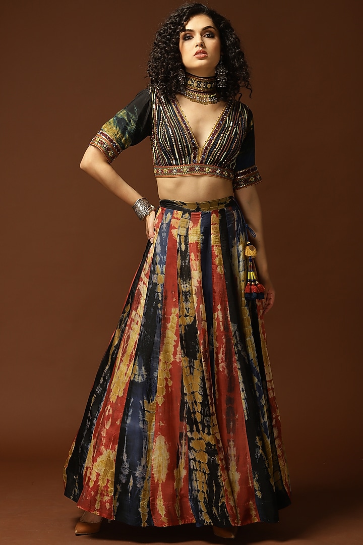 Multi-Colored Tie-Dyed Wedding Lehenga Set by Capisvirleo at Pernia's Pop Up Shop