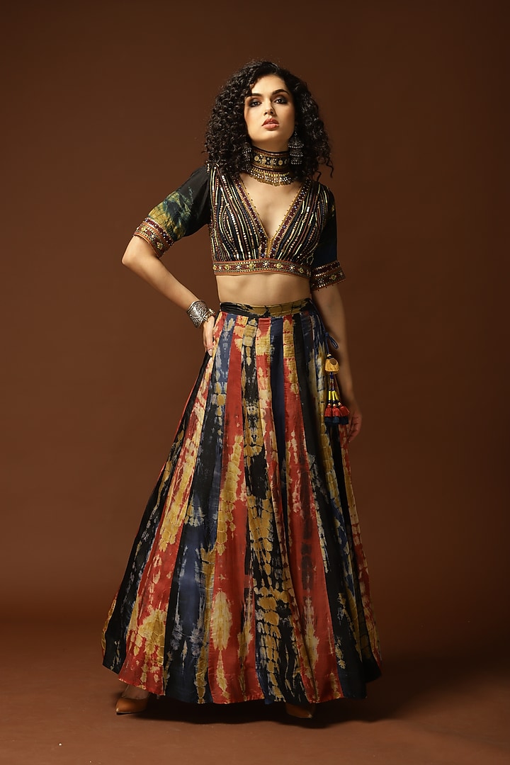 Multi-Colored Tie-Dyed Wedding Lehenga Set by Capisvirleo at Pernia's Pop Up Shop