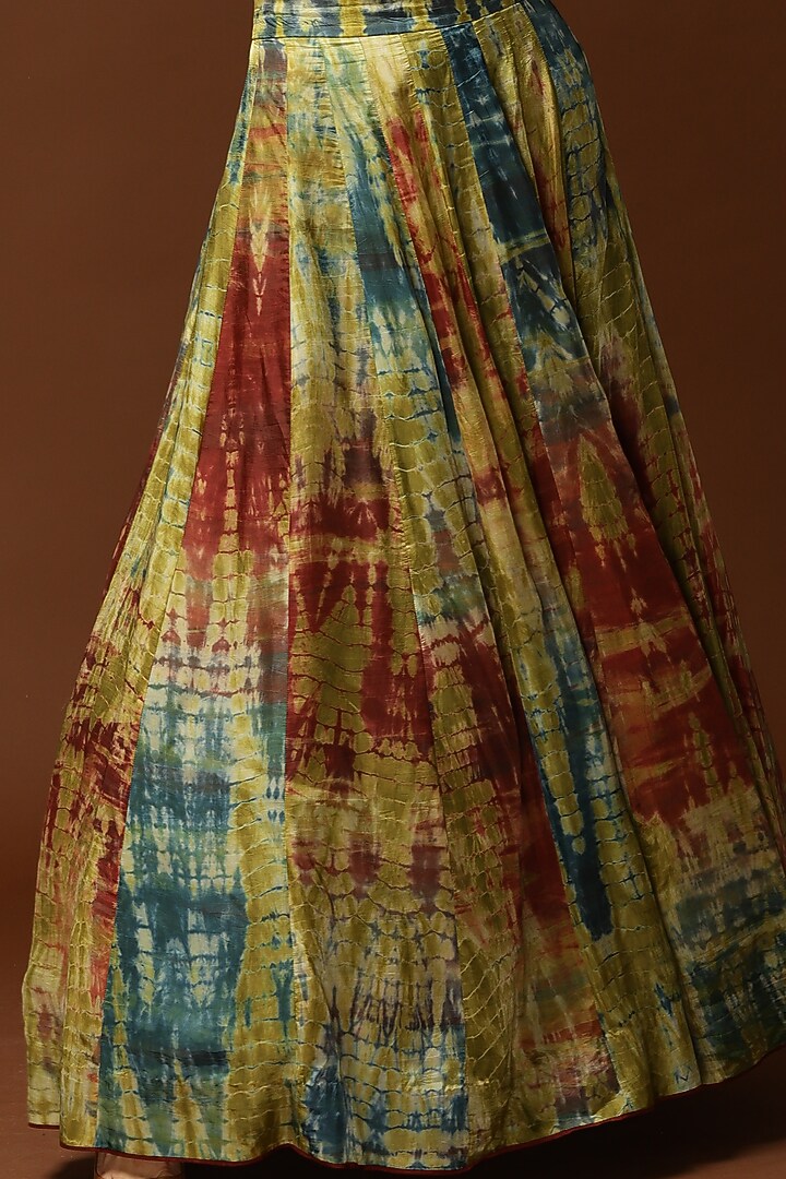 Dark Teal & Olive Green Tie-Dyed Wedding Lehenga Set by Capisvirleo at Pernia's Pop Up Shop