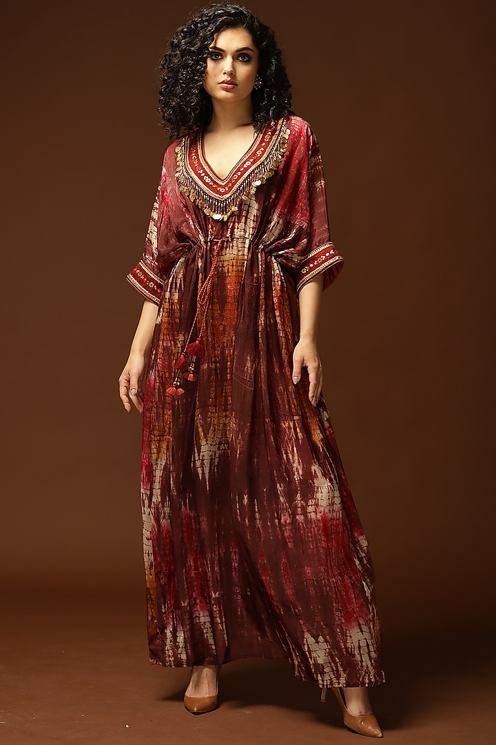 Rust Red Tie-Dyed Kaftan by Capisvirleo at Pernia's Pop Up Shop