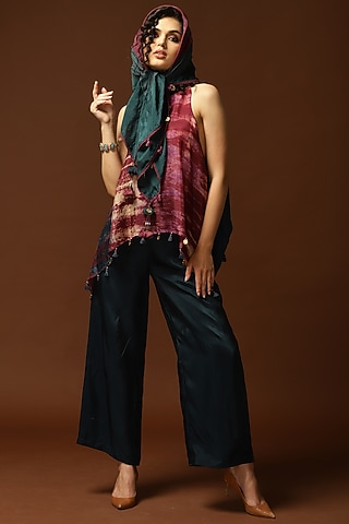 Burgundy & Dark Teal Tie-Dyed Stole by Capisvirleo