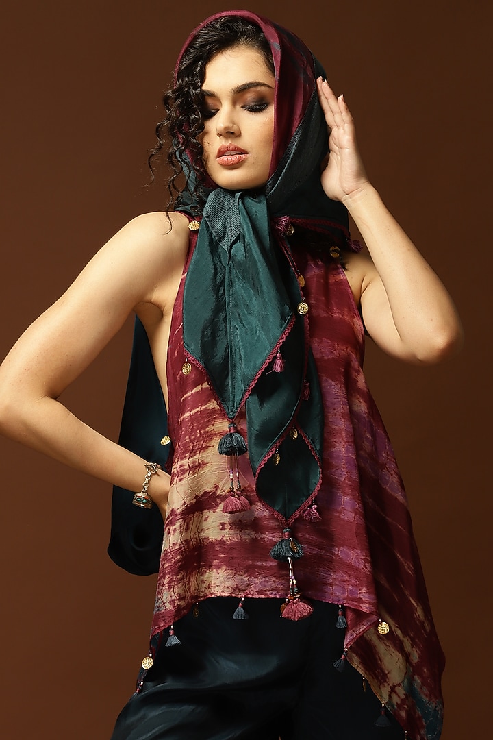 Burgundy & Dark Teal Tie-Dyed Stole by Capisvirleo at Pernia's Pop Up Shop