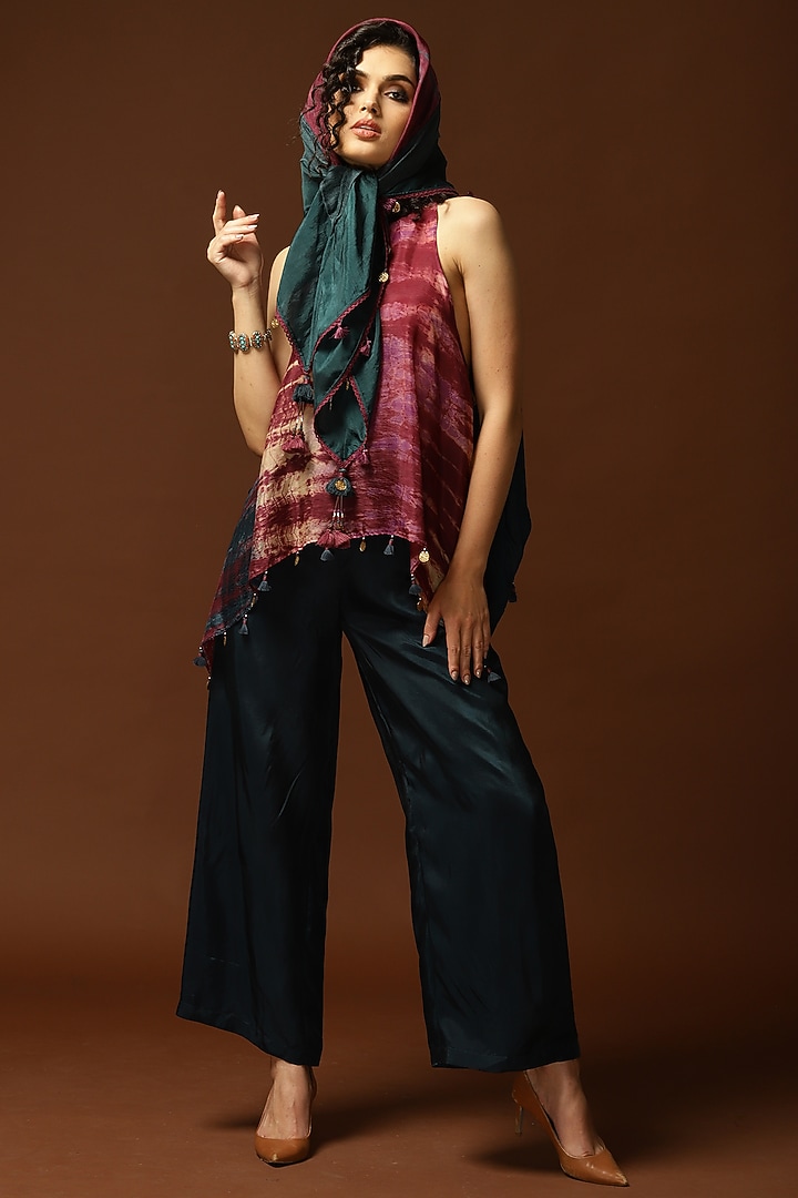Burgundy Habutai Silk Flared Top by Capisvirleo at Pernia's Pop Up Shop