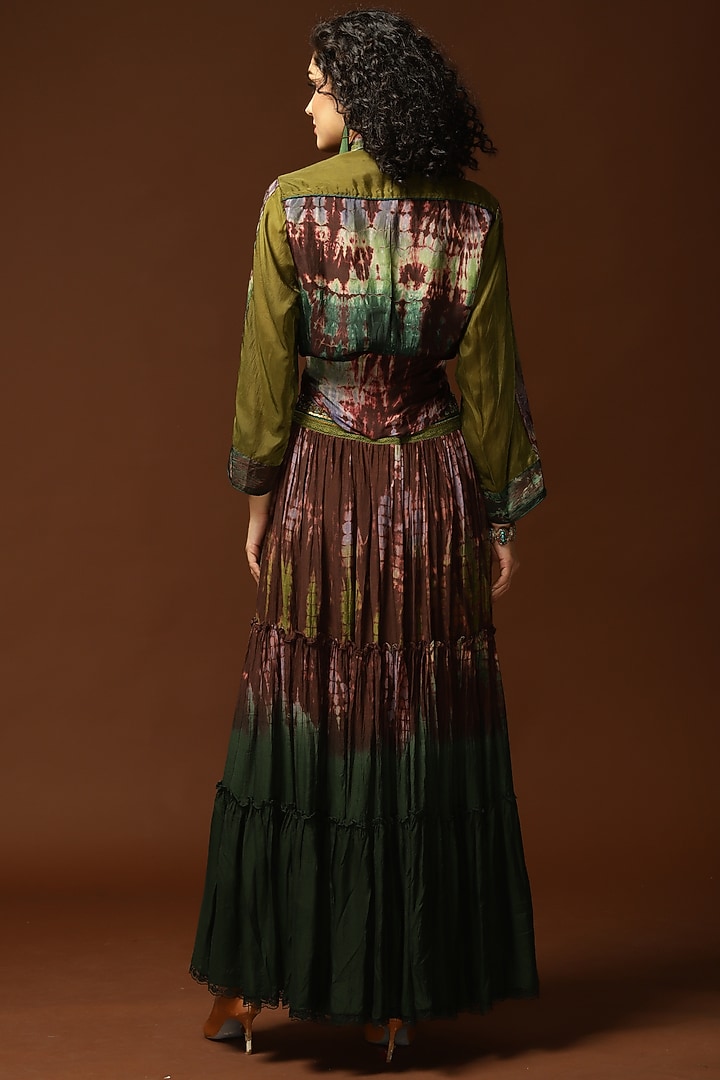 Coffee Brown Ombre Habutai Silk Tie-Dye Printed Gathered Skirt by Capisvirleo at Pernia's Pop Up Shop