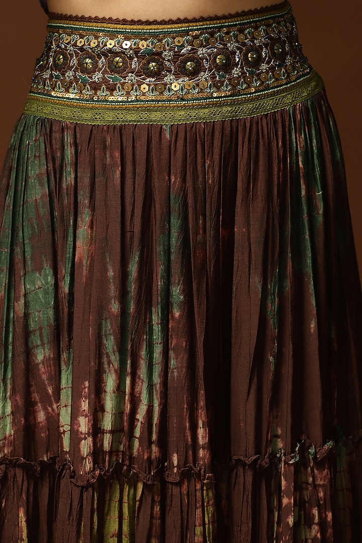 Coffee Brown Ombre Habutai Silk Tie-Dye Printed Gathered Skirt by Capisvirleo at Pernia's Pop Up Shop