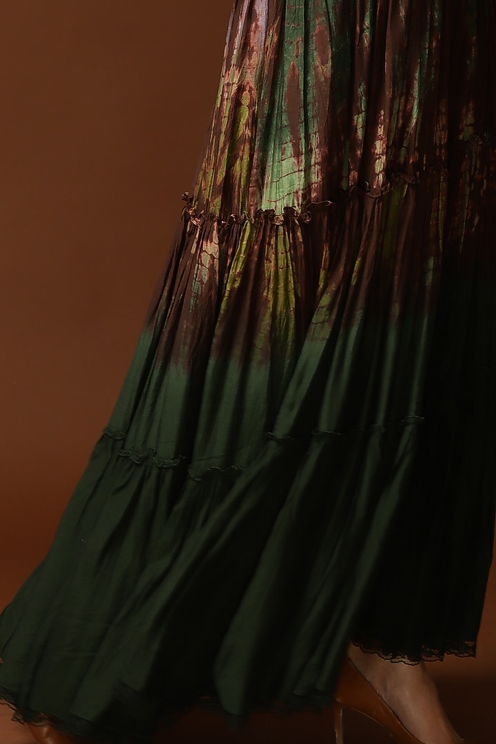 Coffee Brown Ombre Habutai Silk Tie-Dye Printed Gathered Skirt by Capisvirleo at Pernia's Pop Up Shop