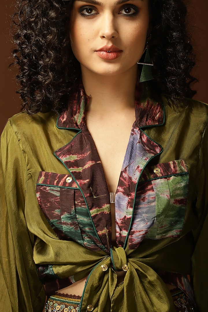 Olive Green & Coffee Brown Front-Open Shirt by Capisvirleo at Pernia's Pop Up Shop