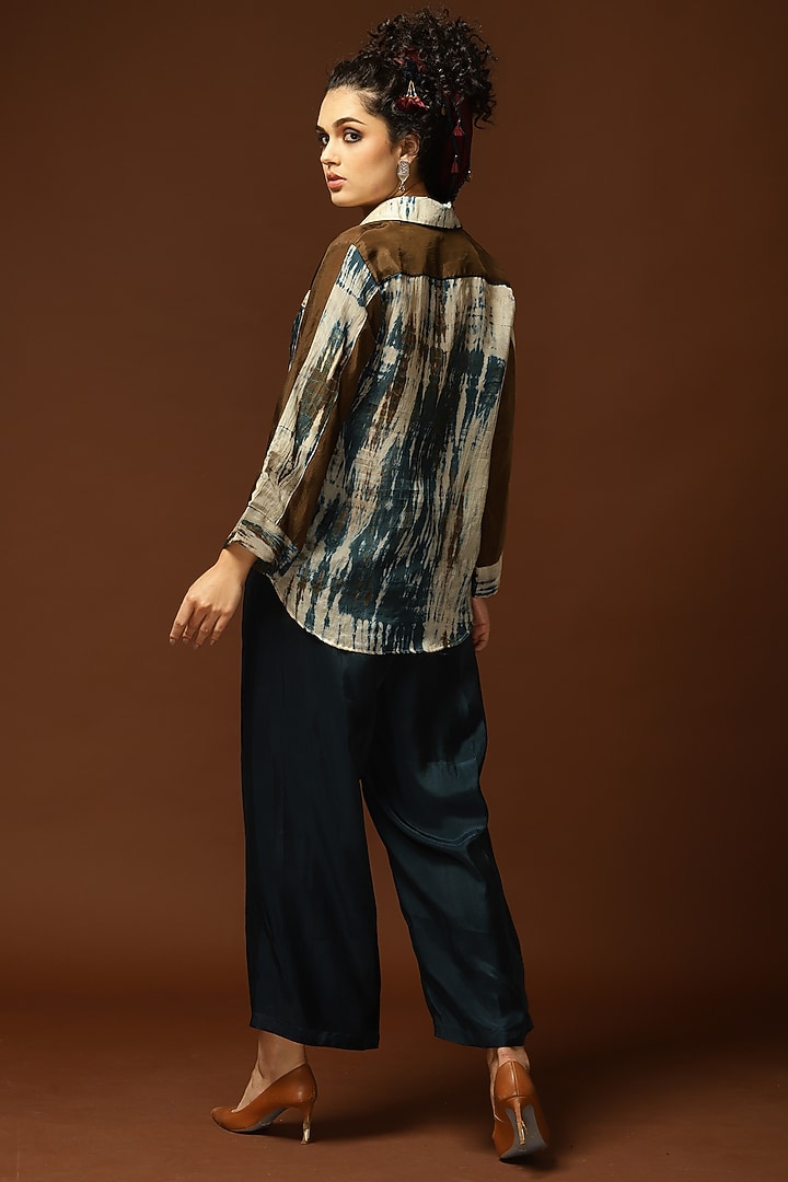 Coffee Brown & Ivory Color Blocked Front-Open Shirt by Capisvirleo at Pernia's Pop Up Shop