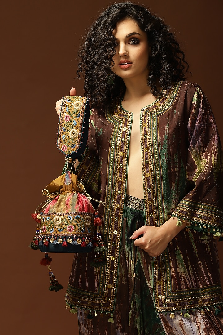 Ochre & Light Red Tie-Dyed Potli Bag by Capisvirleo at Pernia's Pop Up Shop