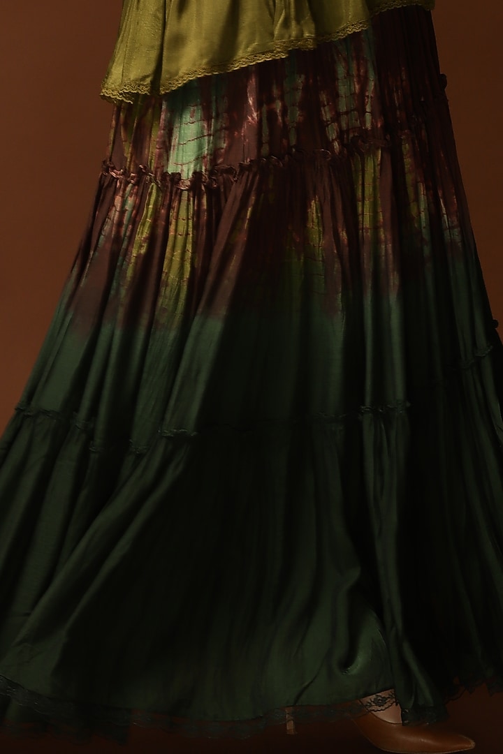 Olive Green Habutai Silk Flared Top by Capisvirleo at Pernia's Pop Up Shop