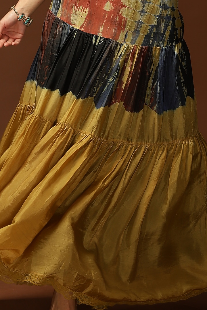 Black & Ochre Ombre Habutai Silk Tie-Dye Printed Gathered Skirt by Capisvirleo at Pernia's Pop Up Shop