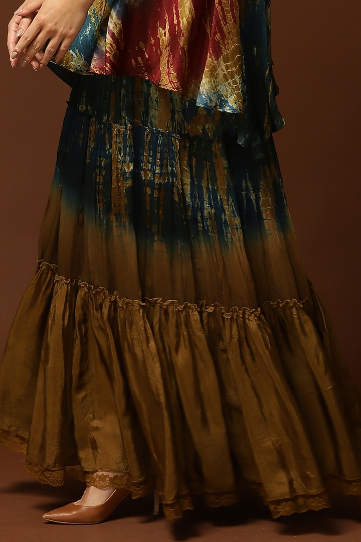Teal & Dark Mustard Ombre Habutai Silk Tie-Dye Printed Gathered Skirt by Capisvirleo at Pernia's Pop Up Shop