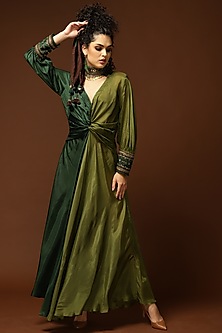 Emerald Green & Olive Green Overlapped Dress Design by Capisvirleo at ...