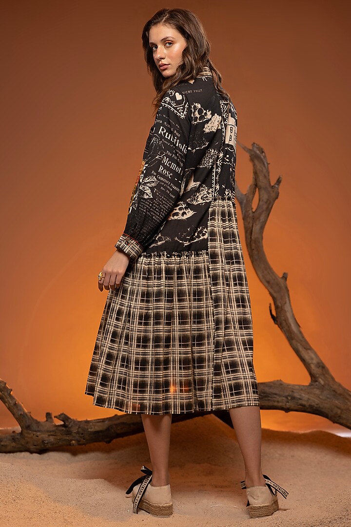 Black & Orange Cotton Floral Patchwork High-Low Midi Vacation Dress by Capisvirleo at Pernia's Pop Up Shop