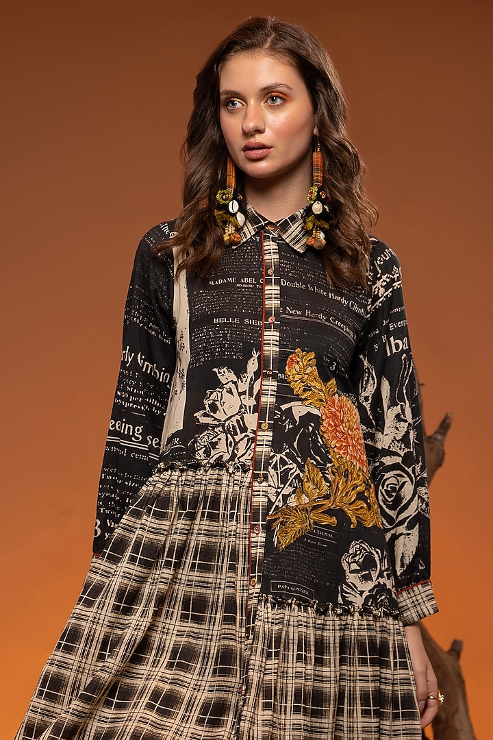 Black & Orange Cotton Floral Patchwork High-Low Midi Vacation Dress by Capisvirleo at Pernia's Pop Up Shop