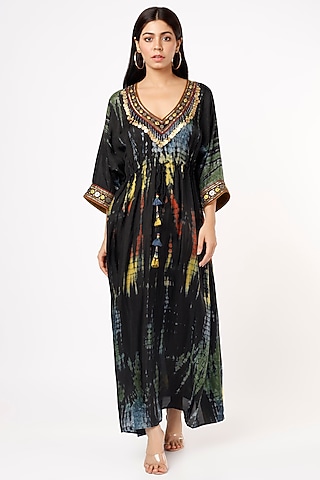 Black Embroidered Kaftan by Capisvirleo