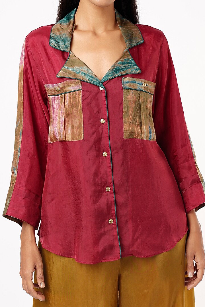 Wine Habutai Silk Shirt With Coat Collar by Capisvirleo at Pernia's Pop Up Shop