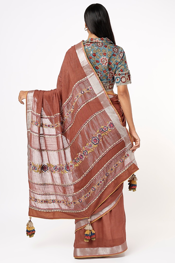 Brown Embroidered Wedding Saree Set by Capisvirleo at Pernia's Pop Up Shop