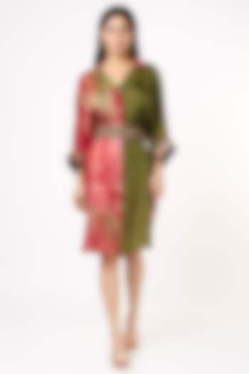 Olive Green & Red Embroidered Two-Toned Dress by Capisvirleo