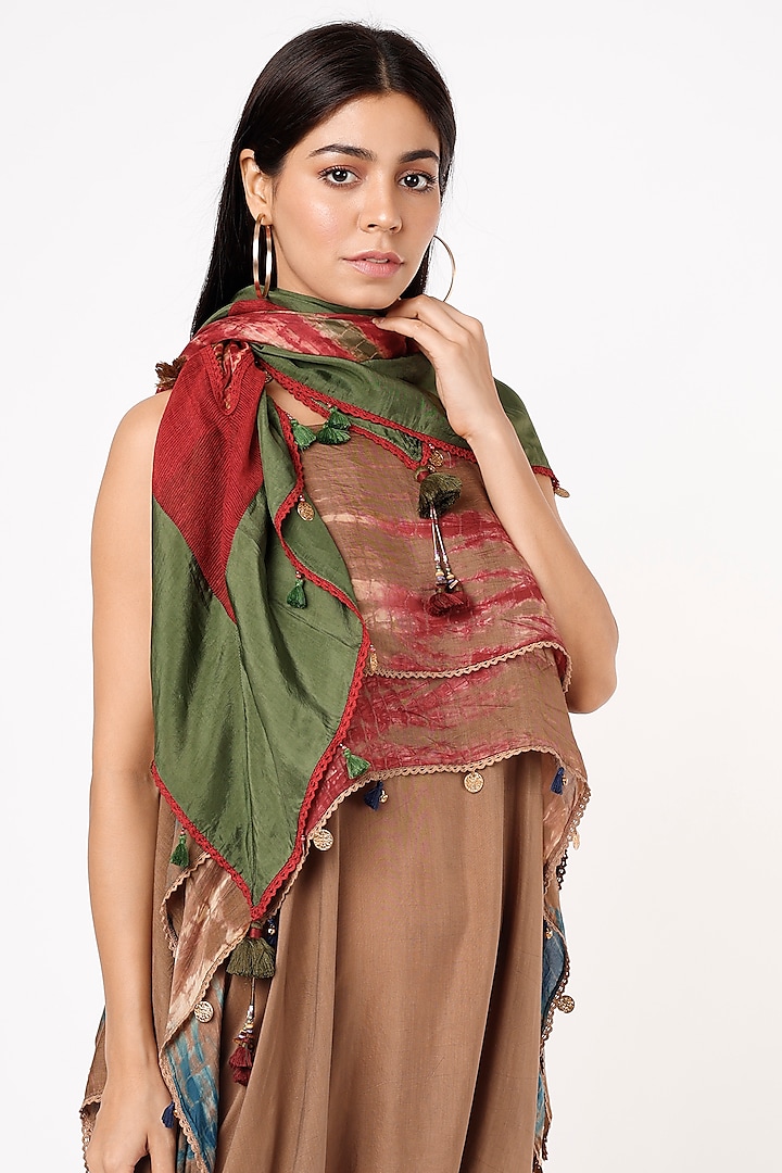 Olive Green Habutai Silk & Jute Stole by Capisvirleo at Pernia's Pop Up Shop