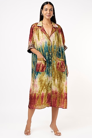 Mustard Habutai Silk Coat Collar Dress by Capisvirleo
