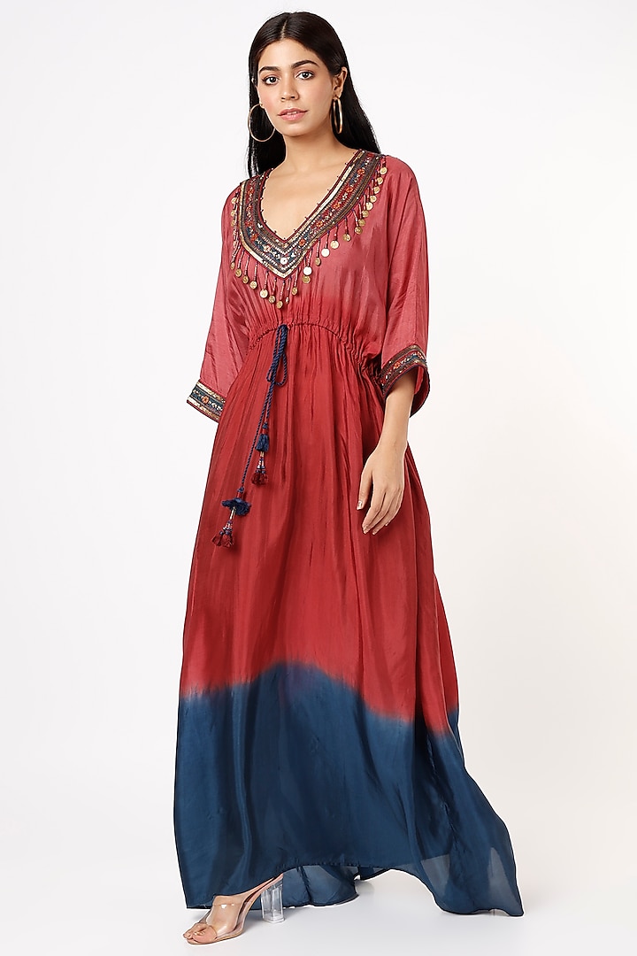 Red Embroidered Kaftan Dress by Capisvirleo at Pernia's Pop Up Shop