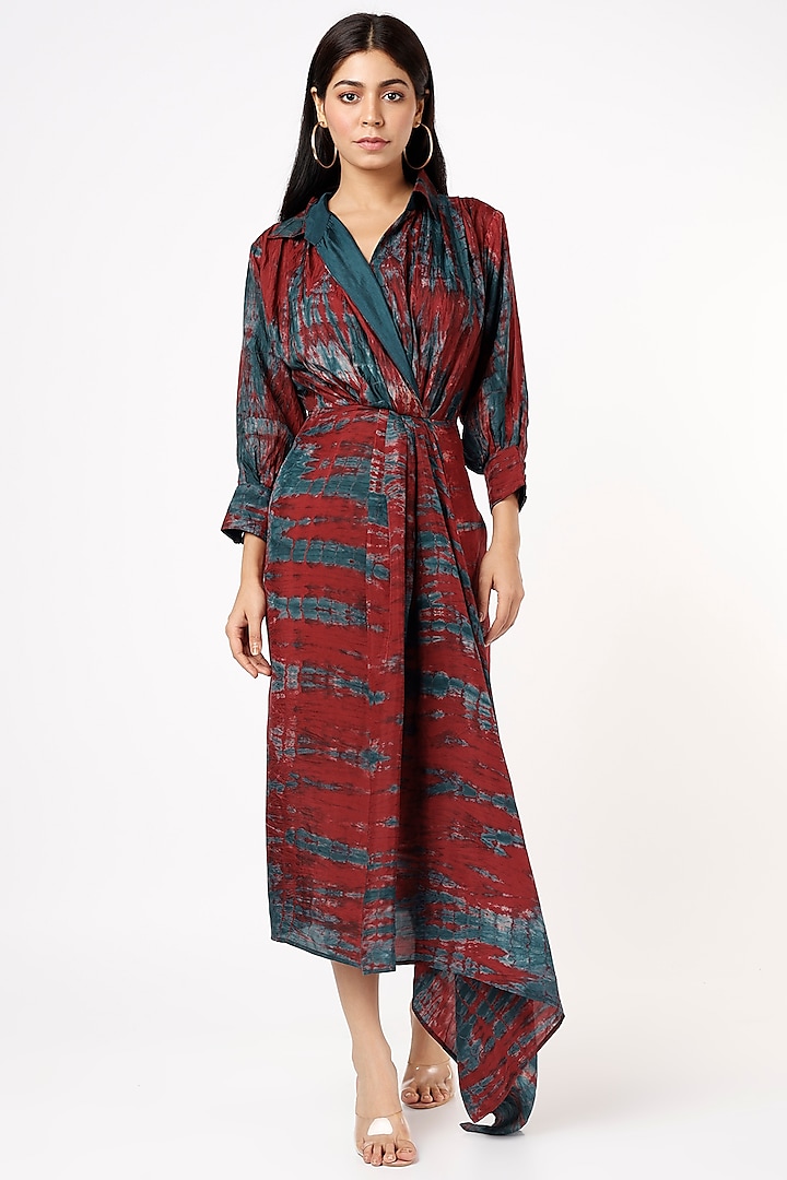 Red Habutai Silk Asymmetrical Dress by Capisvirleo