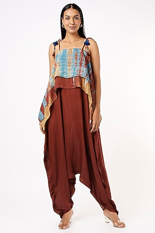 Maroon Cotton Silk Printed Jumpsuit by Capisvirleo