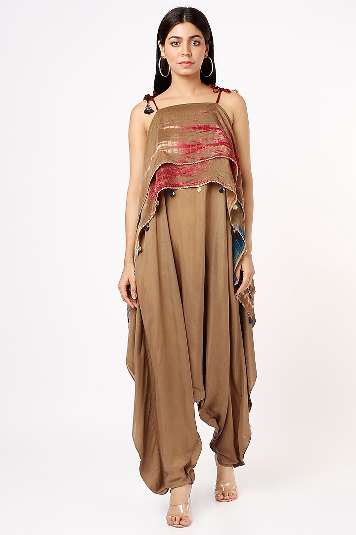 Beige Cotton Silk Printed Jumpsuit by Capisvirleo at Pernia's Pop Up Shop