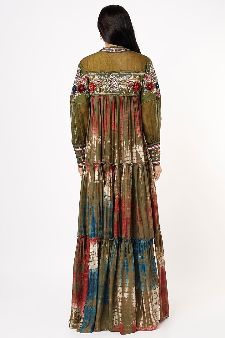 Olive Green Cotton Silk Embroidered Jacket Dress by Capisvirleo at Pernia's Pop Up Shop