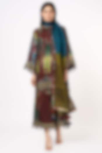 Wine Habutai Silk Embroidered Tunic Set by Capisvirleo