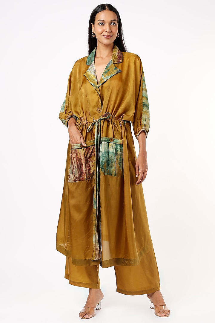Olive Green Habutai Silk Tunic Set by Capisvirleo