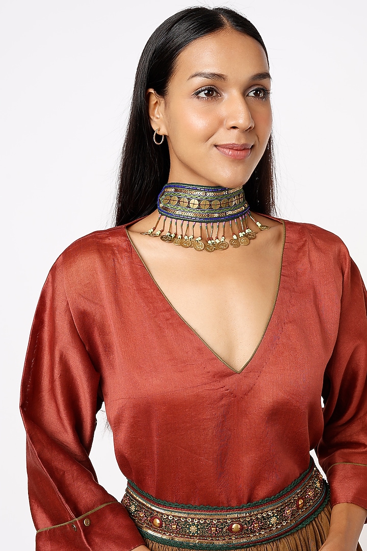 Emerald Green Embroidered Choker Necklace by Capisvirleo at Pernia's Pop Up Shop