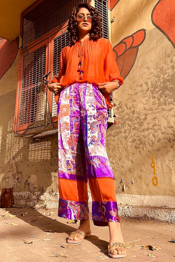 Orange Chanderi Silk Top by Capisvirleo