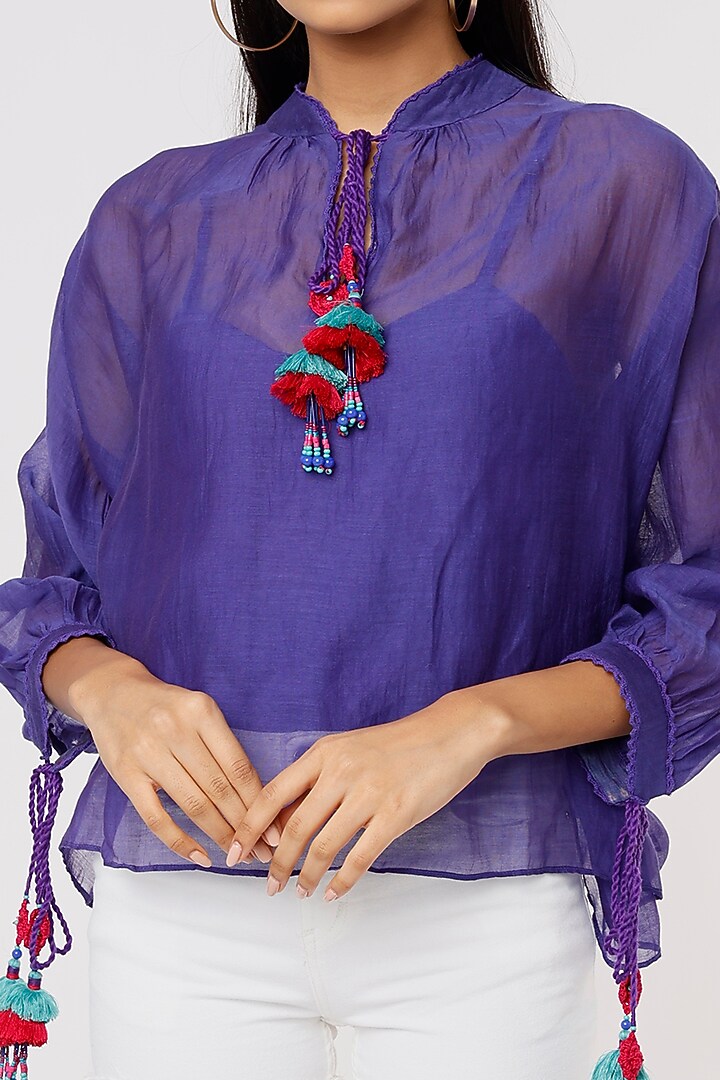 Purple Chanderi Silk Top With Inner by Capisvirleo at Pernia's Pop Up Shop
