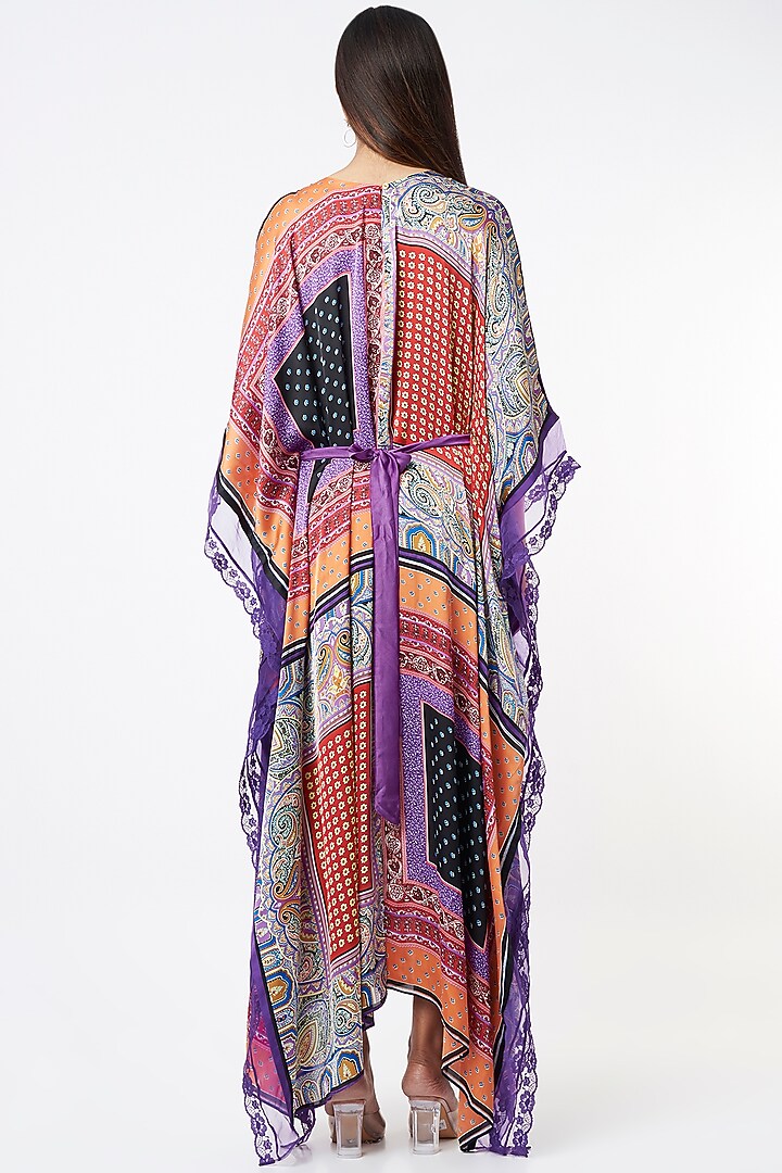 Purple Satin Silk Digital Printed Kaftan Dress by Capisvirleo at Pernia's Pop Up Shop