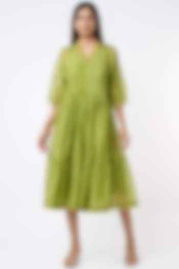 Olive Green Flared & Panelled Dress by Capisvirleo