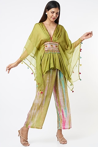 Olive Green Tie-Dyed Pant Set by Capisvirleo