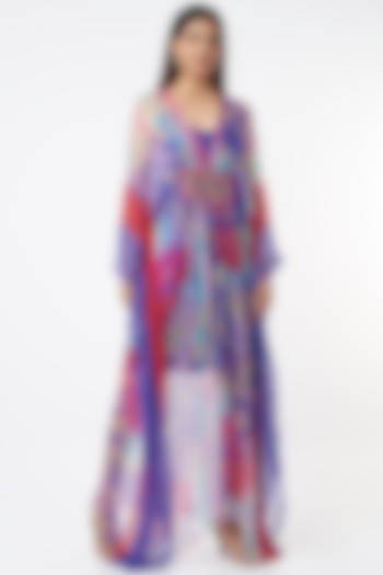 Purple Printed & Embroidered Kaftan by Capisvirleo at Pernia's Pop Up Shop