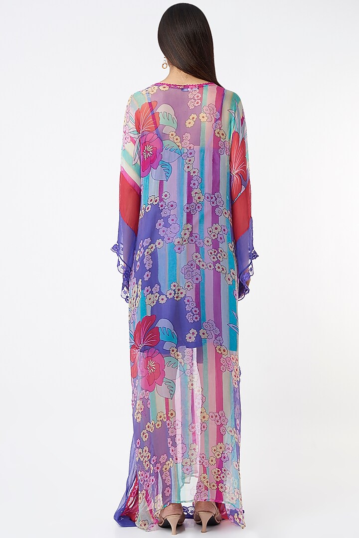 Purple Printed & Embroidered Kaftan by Capisvirleo at Pernia's Pop Up Shop