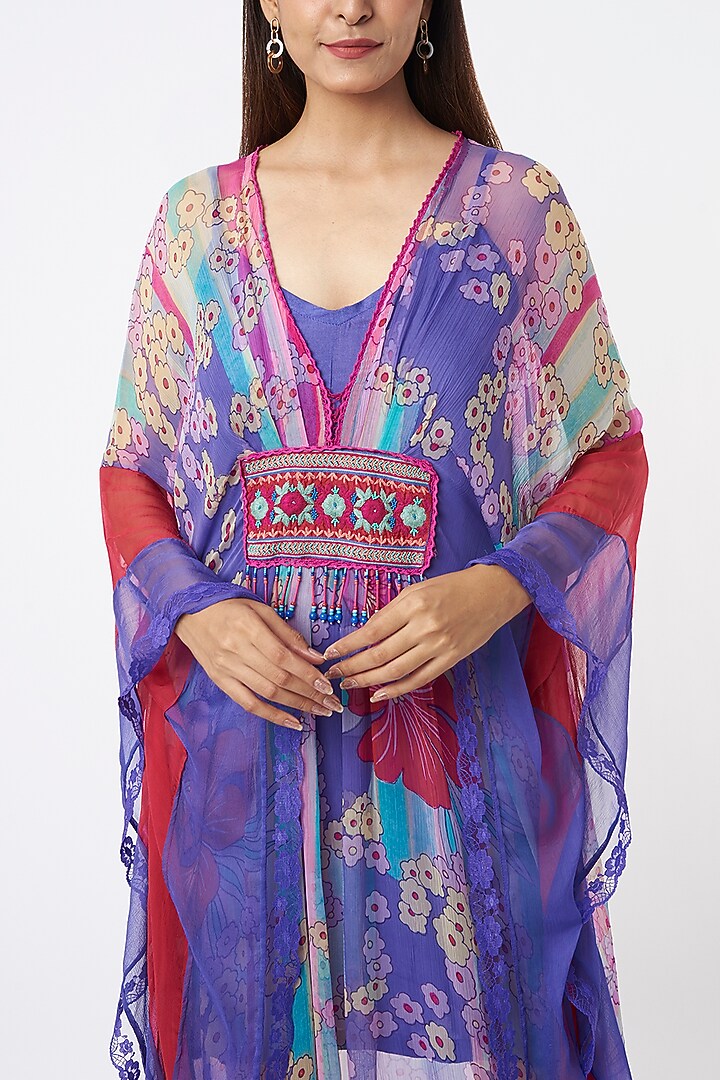 Purple Printed & Embroidered Kaftan by Capisvirleo at Pernia's Pop Up Shop