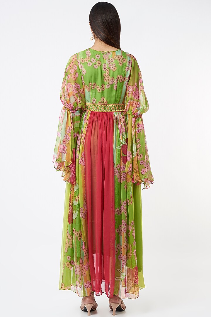 Olive Chiffon Digital Printed Flared Kaftan Cocktail Dress by Capisvirleo at Pernia's Pop Up Shop