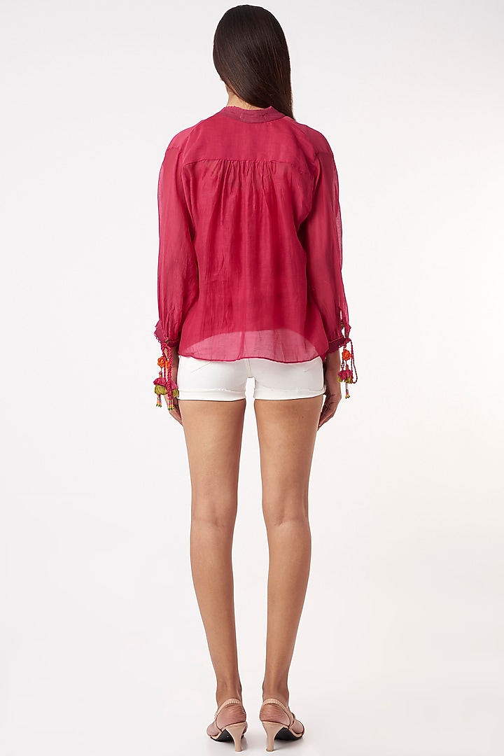 Fuchsia Chanderi Silk Flared Top by Capisvirleo at Pernia's Pop Up Shop