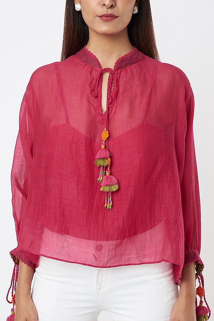Fuchsia Chanderi Silk Flared Top by Capisvirleo at Pernia's Pop Up Shop