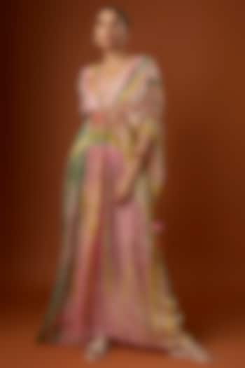 Pink Habutai Silk Embroidered Kaftan Dress by Capisvirleo
