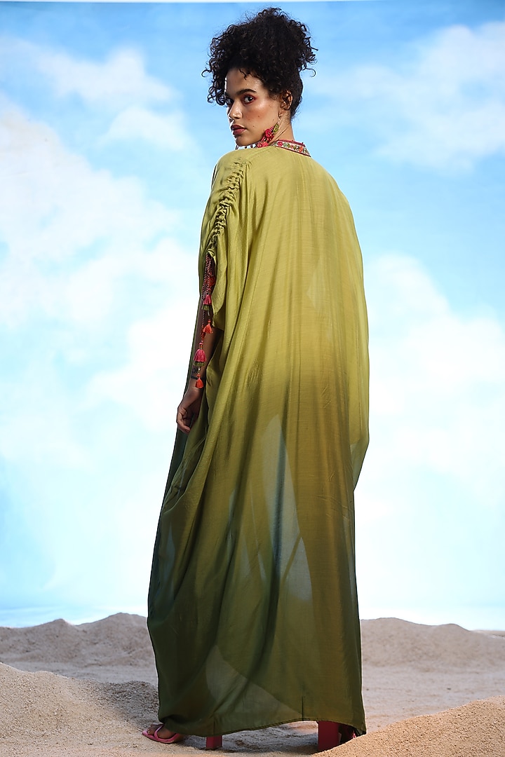 Green Ombre Cotton Silk Embroidered Kaftan by Capisvirleo at Pernia's Pop Up Shop