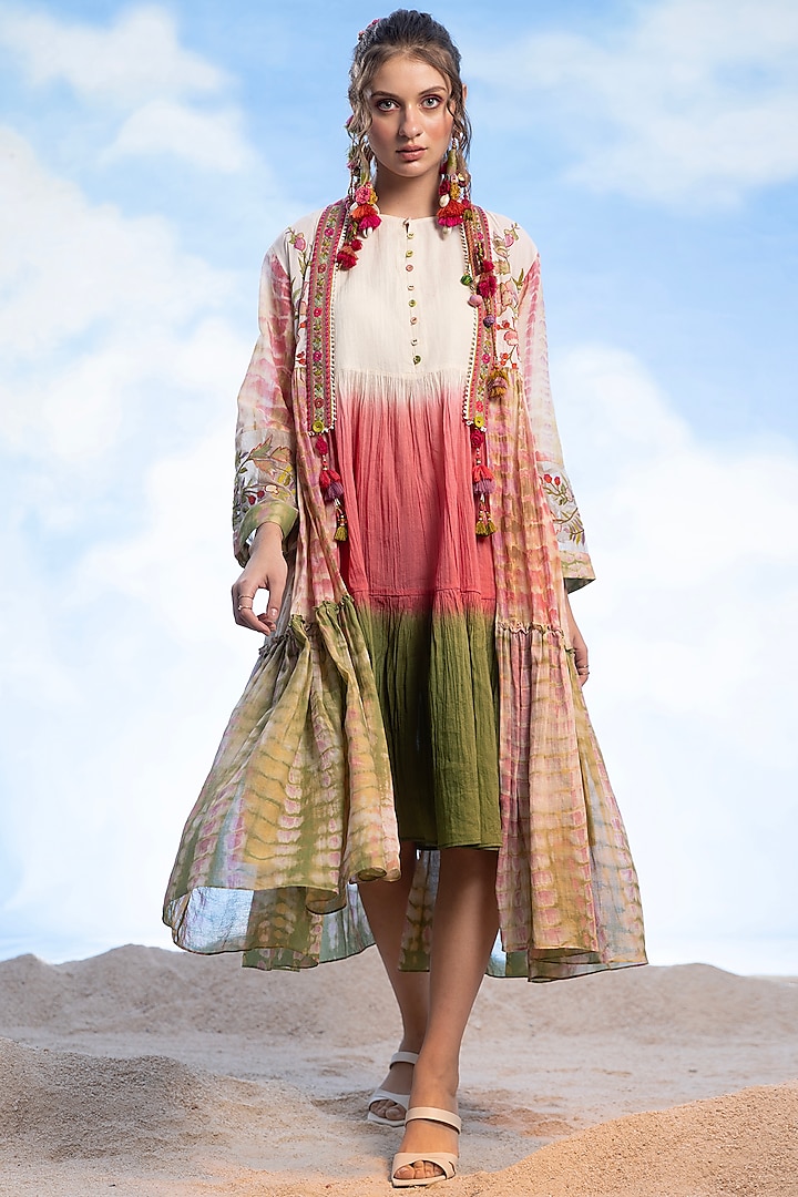 Multi-Colored Cotton Gathered Jacket Dress by Capisvirleo