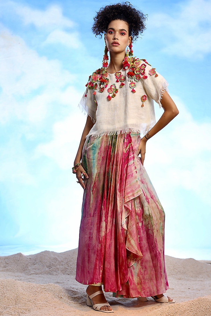Ivory Linen Embroidered Crop Top by Capisvirleo at Pernia's Pop Up Shop