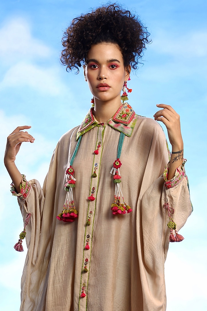 Ecru Cotton Silk Embroidered Co-Ord Set by Capisvirleo at Pernia's Pop Up Shop